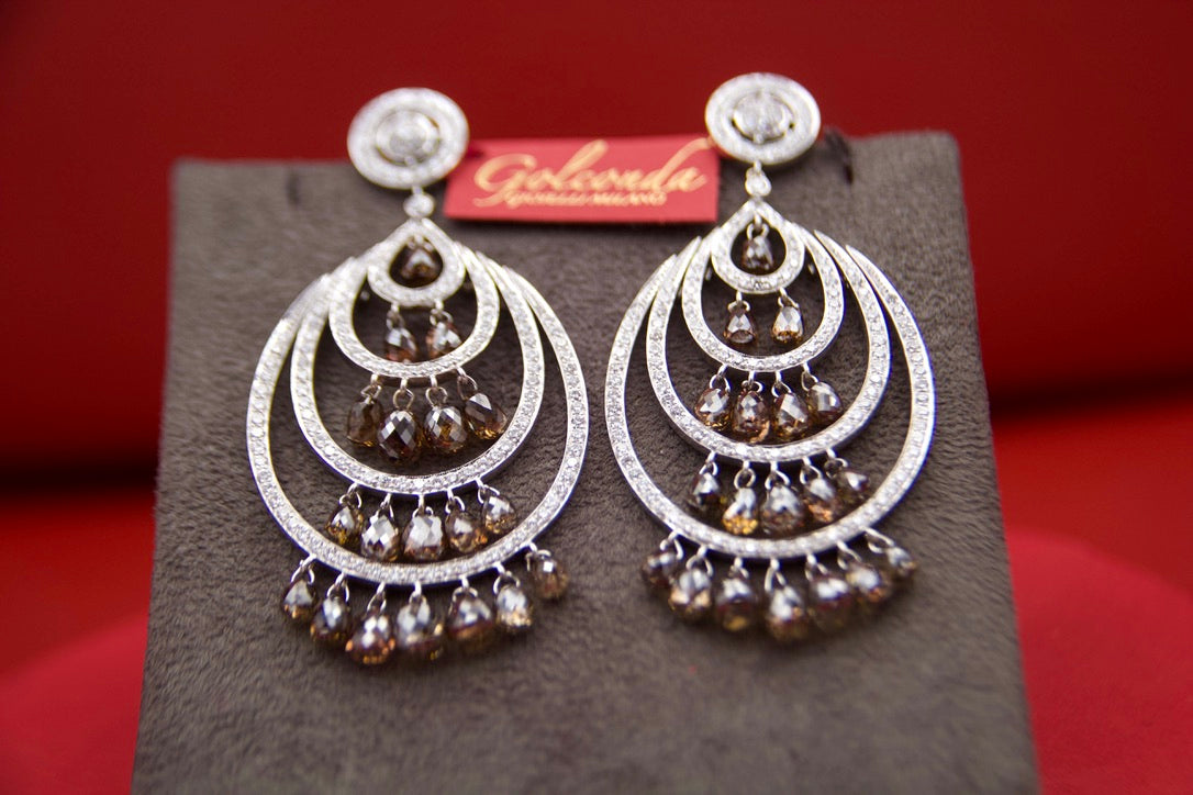 Drop earrings with brown briolè diamonds
