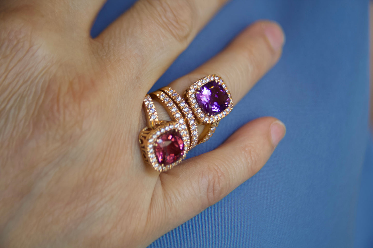 Toi moi ring with tourmaline and amethyst