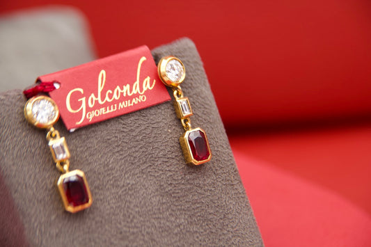 Orecchini pendenti con diamanti e rubini