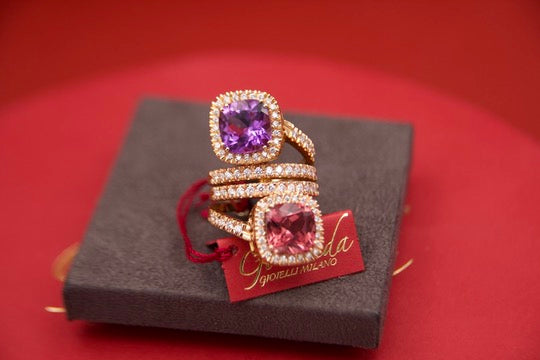 Toi moi ring with tourmaline and amethyst