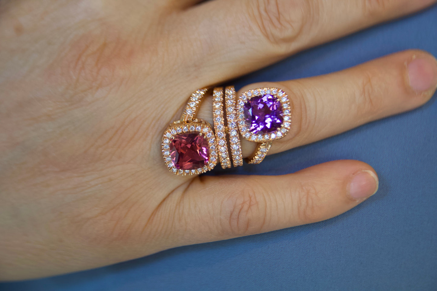 Toi moi ring with tourmaline and amethyst
