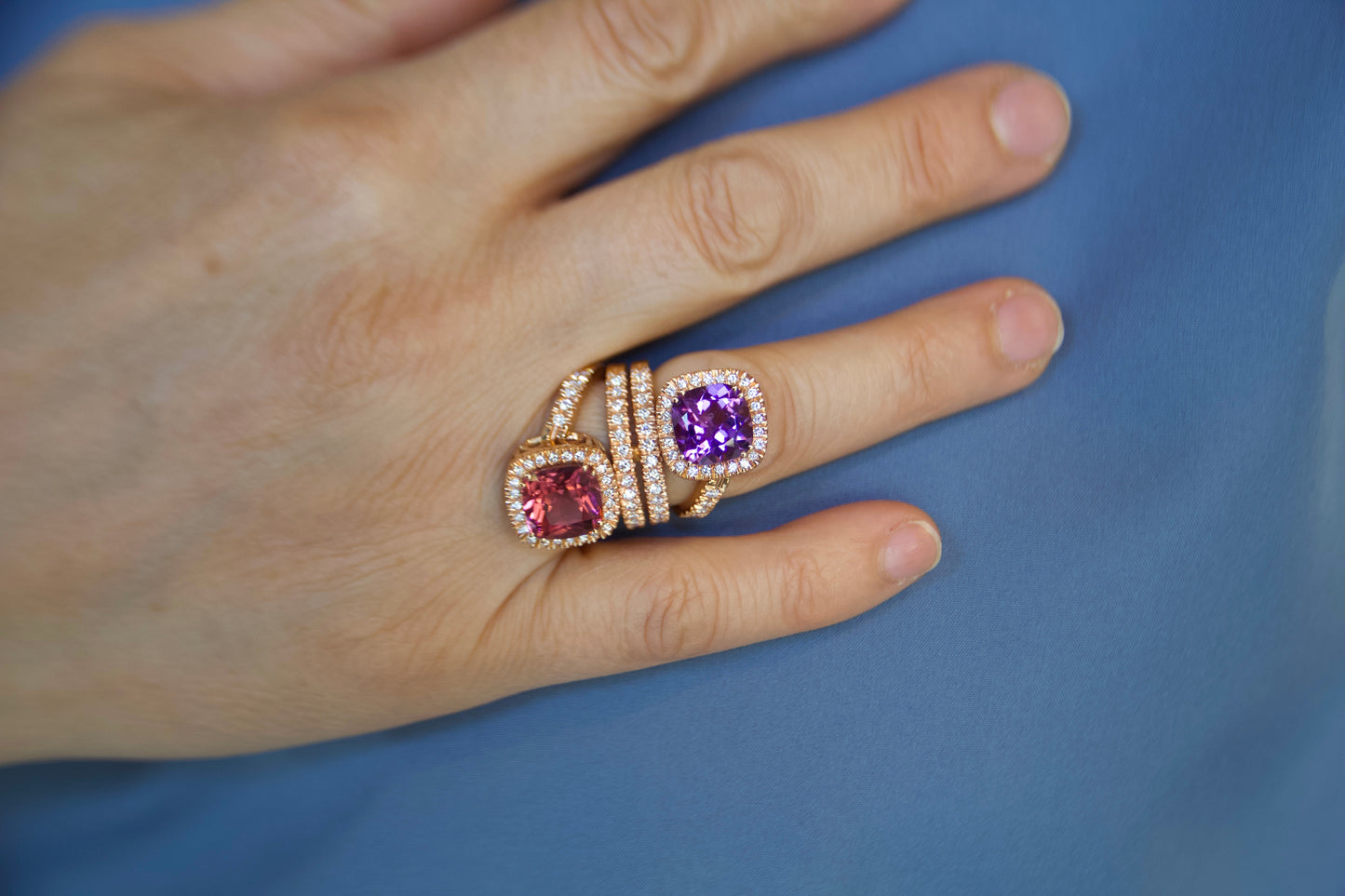 Toi moi ring with tourmaline and amethyst