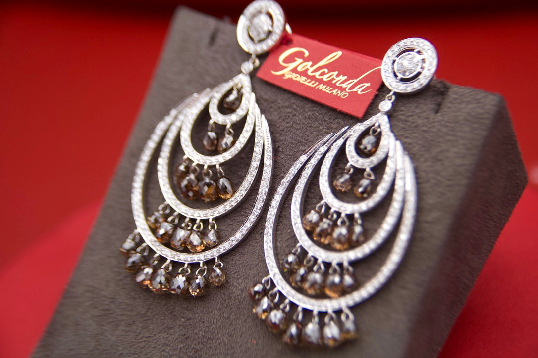 Drop earrings with brown briolè diamonds