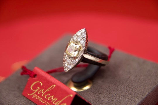 Fancy Yellow Diamond Navette Ring
