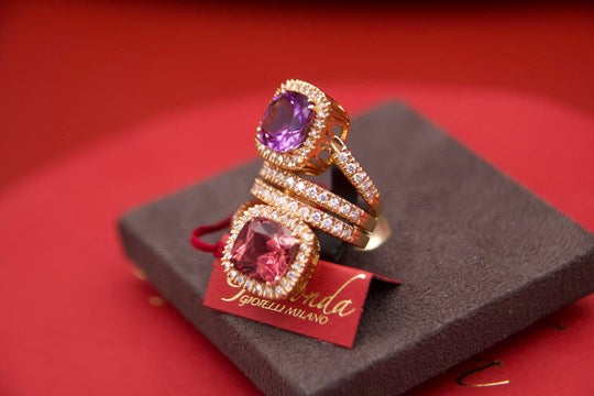 Toi moi ring with tourmaline and amethyst