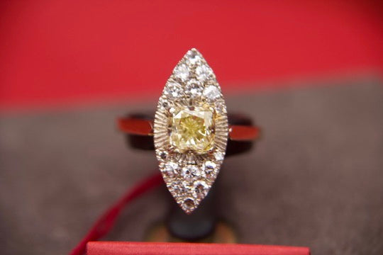 Fancy Yellow Diamond Navette Ring