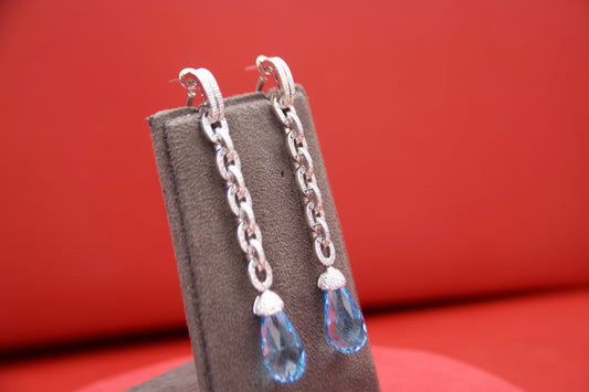 "SWISS" Long Drop Earrings with Diamonds and Topazes