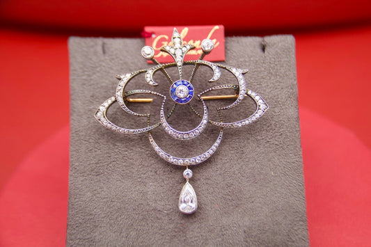 Important "1920s" pendant brooch with drop diamond