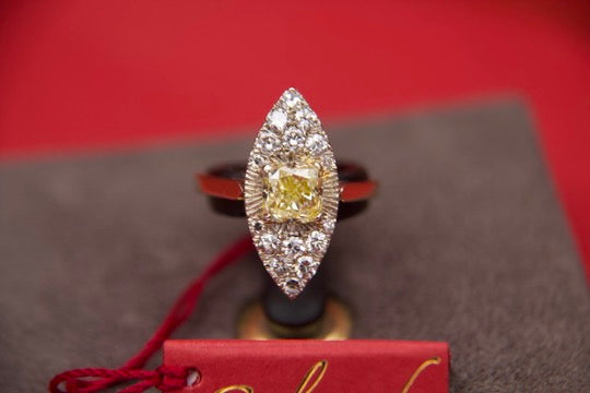 Fancy Yellow Diamond Navette Ring