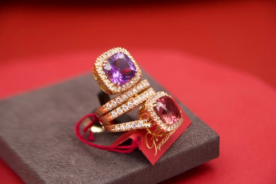 Toi moi ring with tourmaline and amethyst