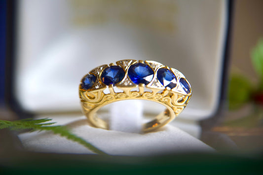 Anello riviere con zaffiri e diamanti anni 40'