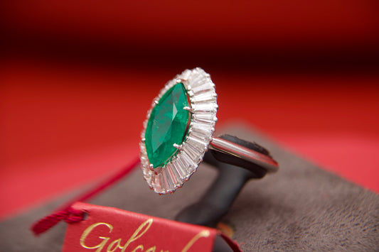 Emerald Navette Ring