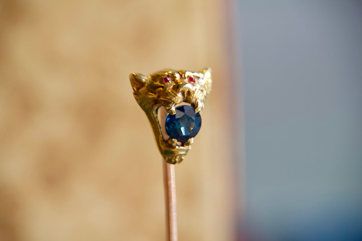 Rare Antique "Tiger" Shaped Sapphire Pin