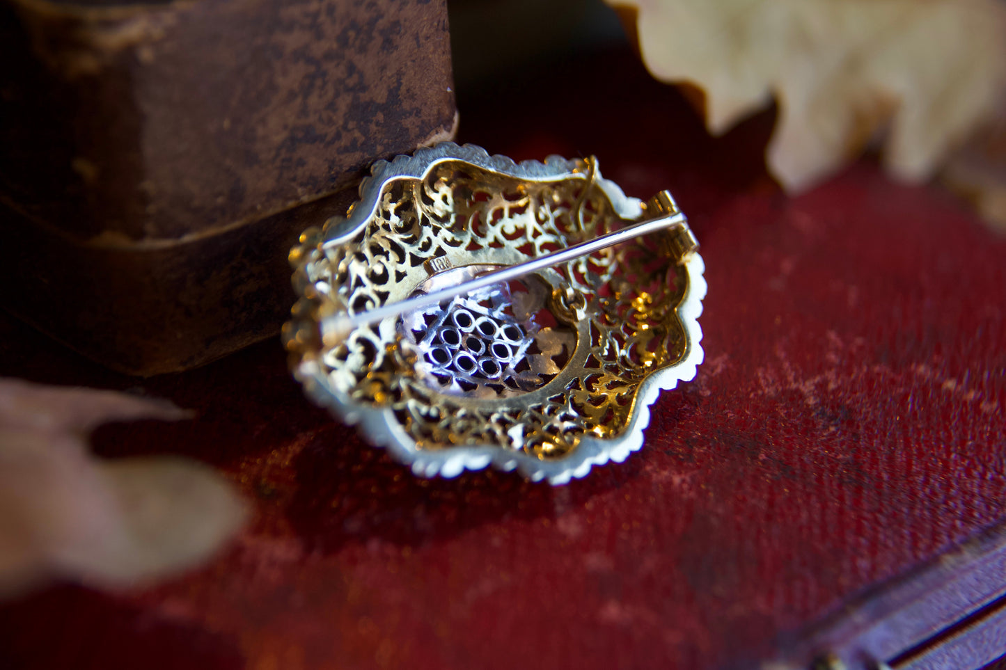 Vintage late 1940s hand-drilled and engraved pendant brooch