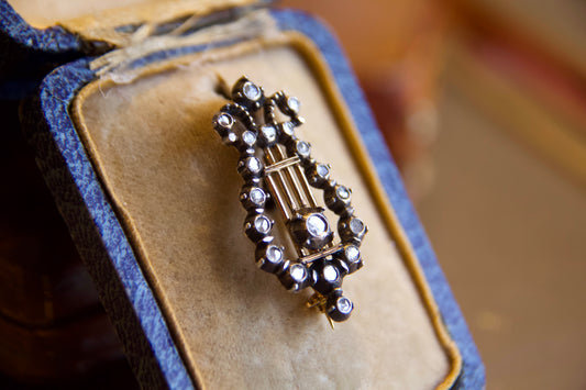 Antique "Lyre" Brooch with Diamonds