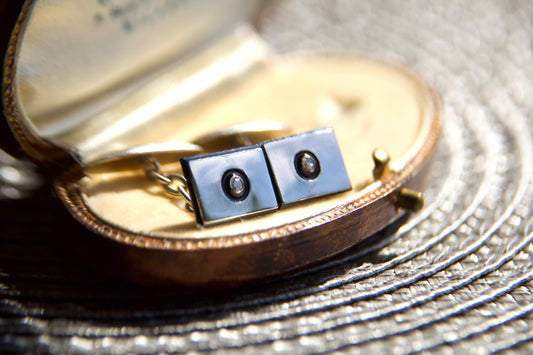 Gemelli Art deco in Platino con onice smalto e diamanti