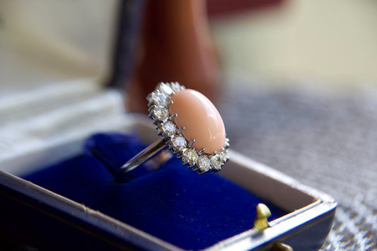 Vintage Margherita ring with pink coral and diamonds