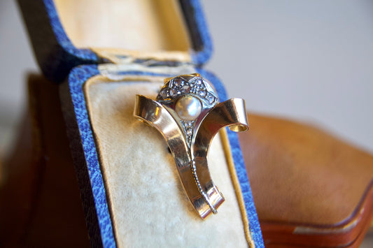 Spilla con perla e diamanti anni 40'