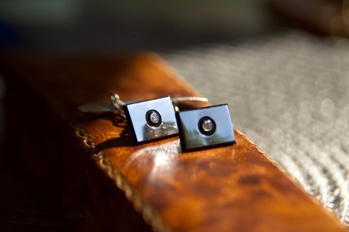 Gemelli Art deco in Platino con onice smalto e diamanti