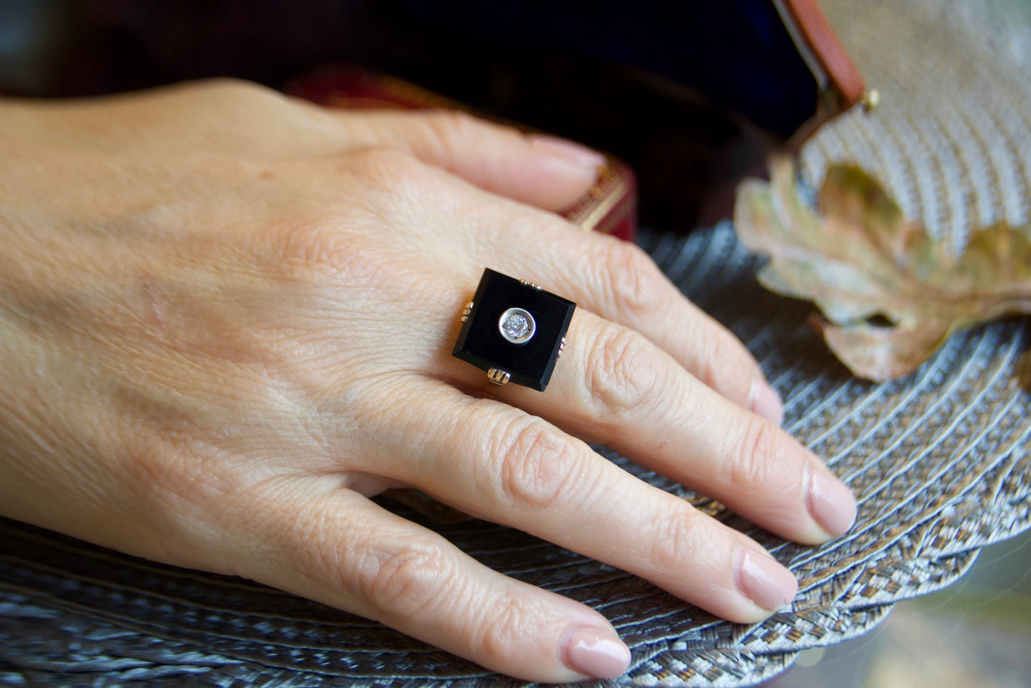 Art Deco ring with onyx and diamond