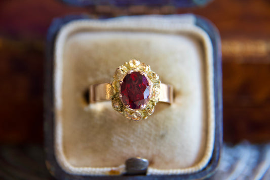 1940s French Rhodolite Ring in 14kt Gold