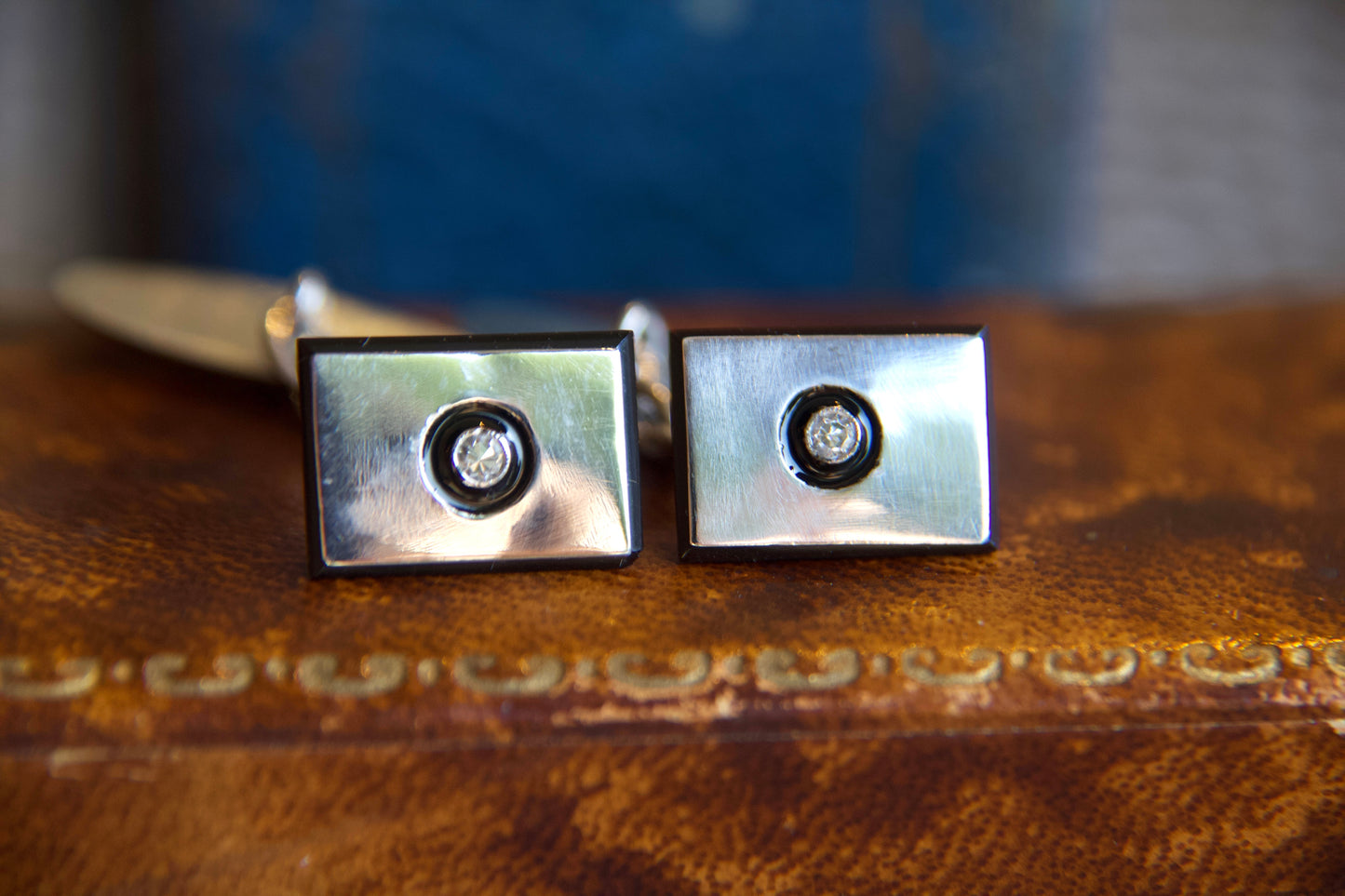 Gemelli Art deco in Platino con onice smalto e diamanti
