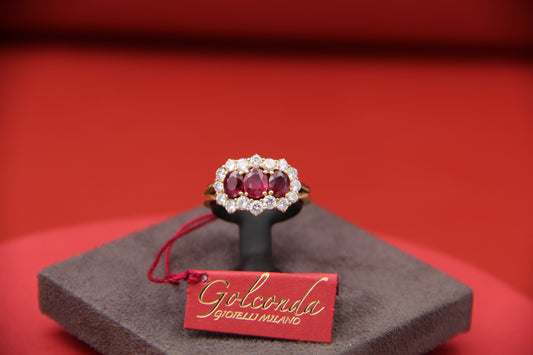 Trilogy ring with rubies and diamonds