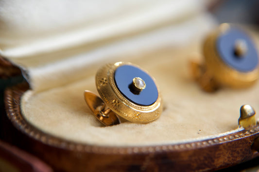 Gemelli antichi in Oro 18kt con onice e micro perle di fine '800