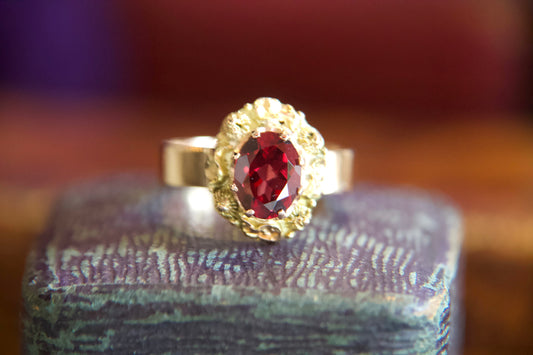 1940s French Rhodolite Ring in 14kt Gold