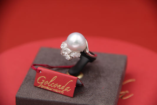 Australian pearl and diamond navette ring