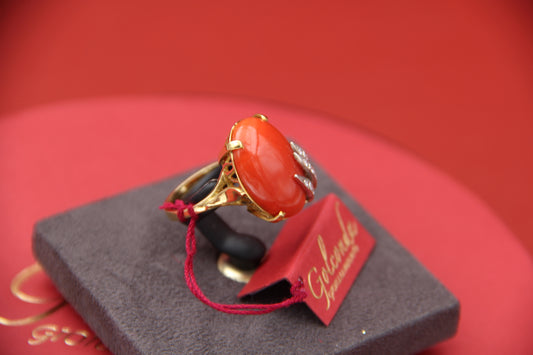 Coral and diamond ring
