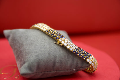 Bracciale triplo tennis diamanti e zaffiri con maglia morbida Vintage