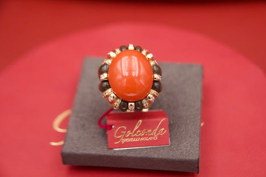 Anello cocktail corallo e diamanti
