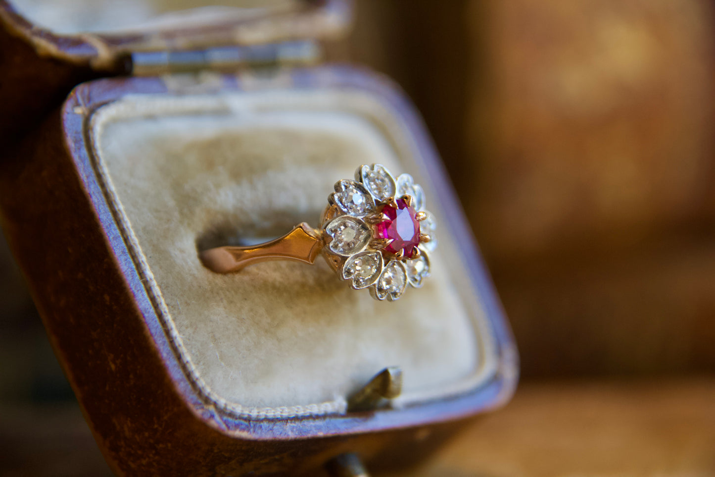 Art Nouveau Ruby Flower Ring