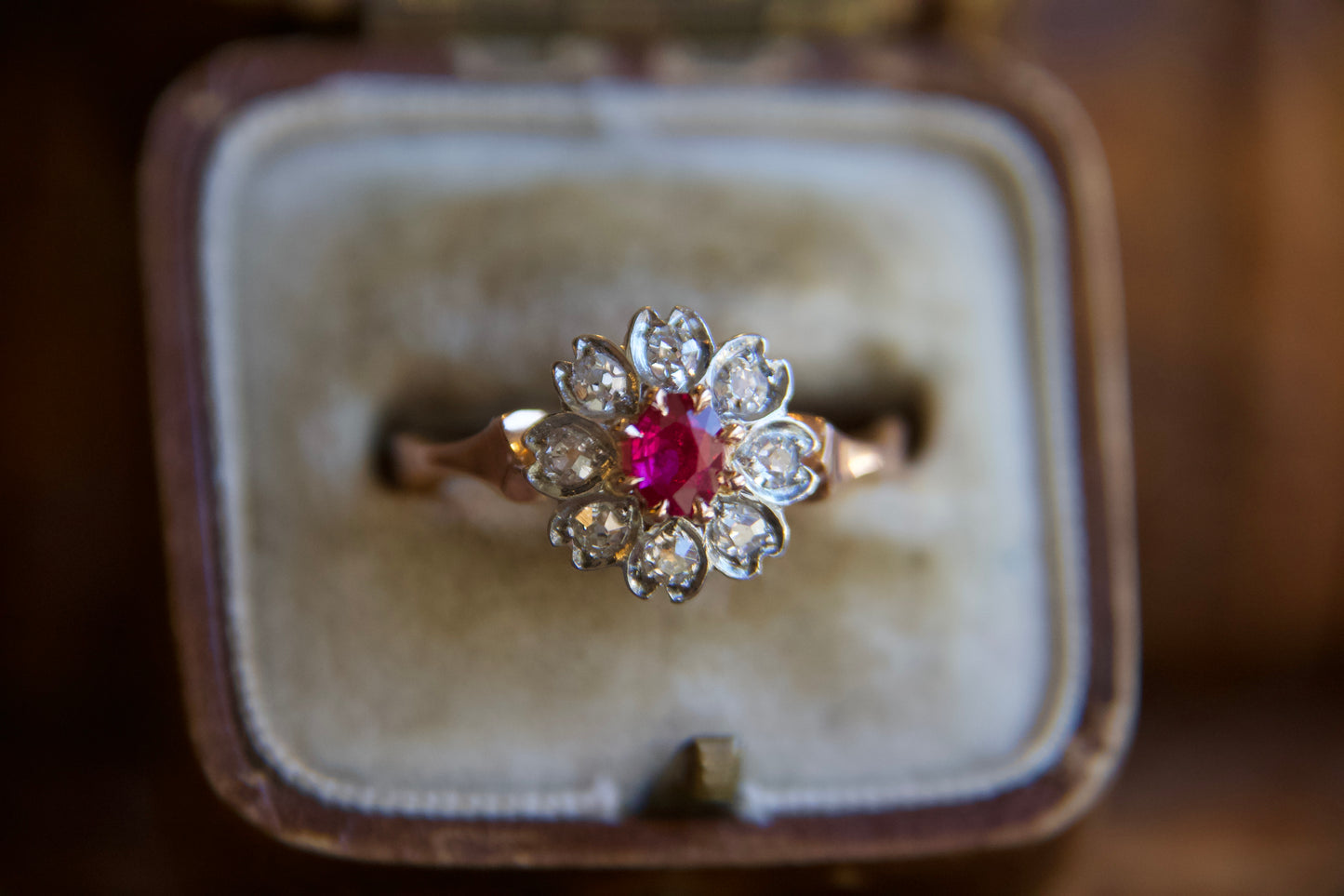 Art Nouveau Ruby Flower Ring