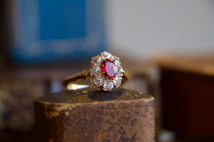 Anello margherita con rubino fine '800 inizi '900