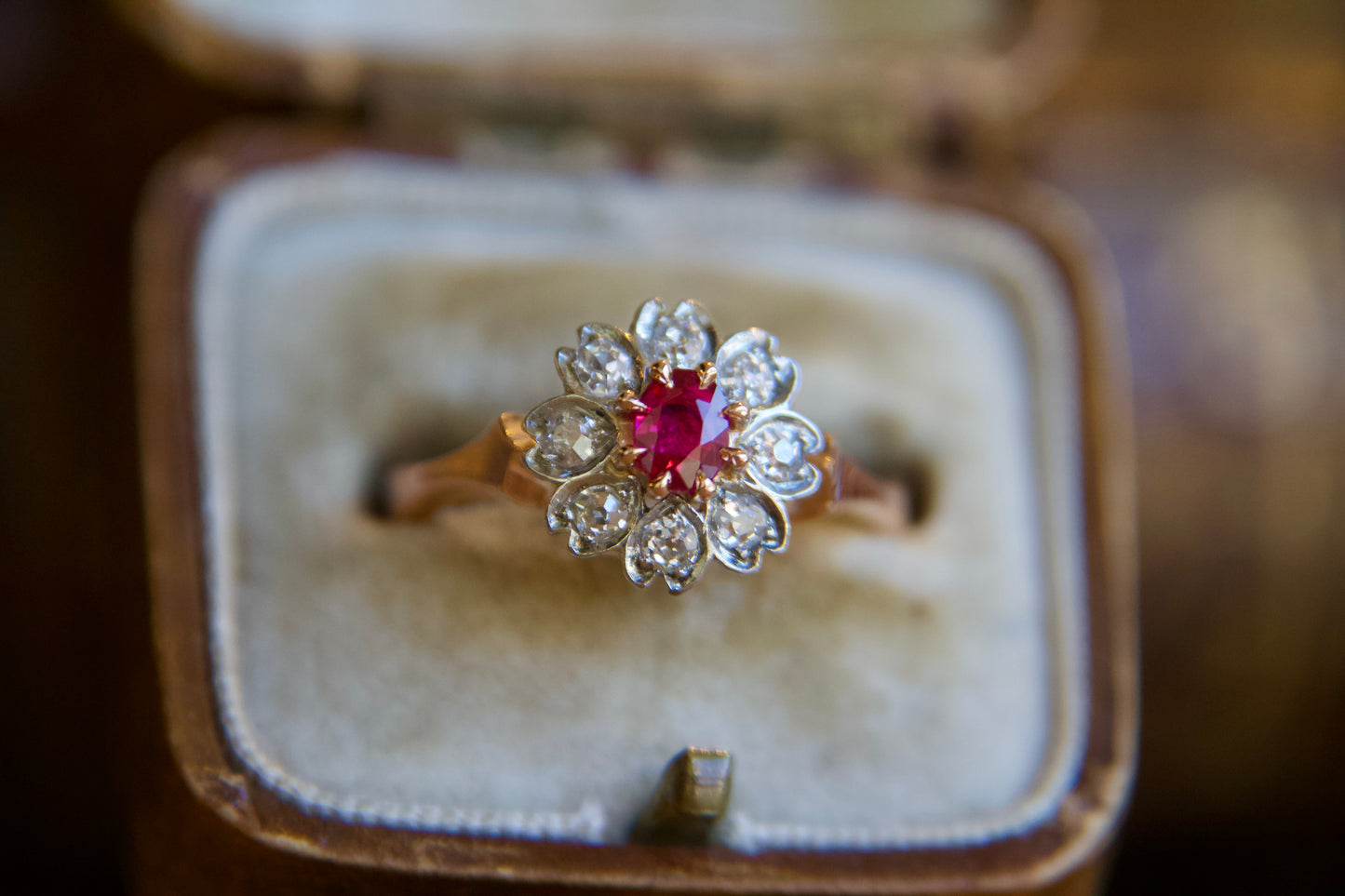 Art Nouveau Ruby Flower Ring