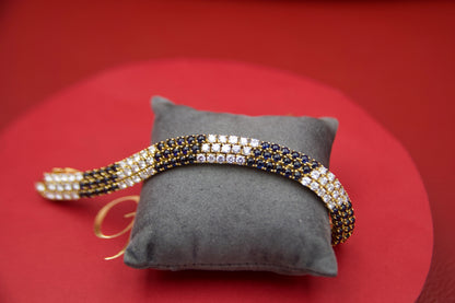 Bracciale triplo tennis diamanti e zaffiri con maglia morbida Vintage