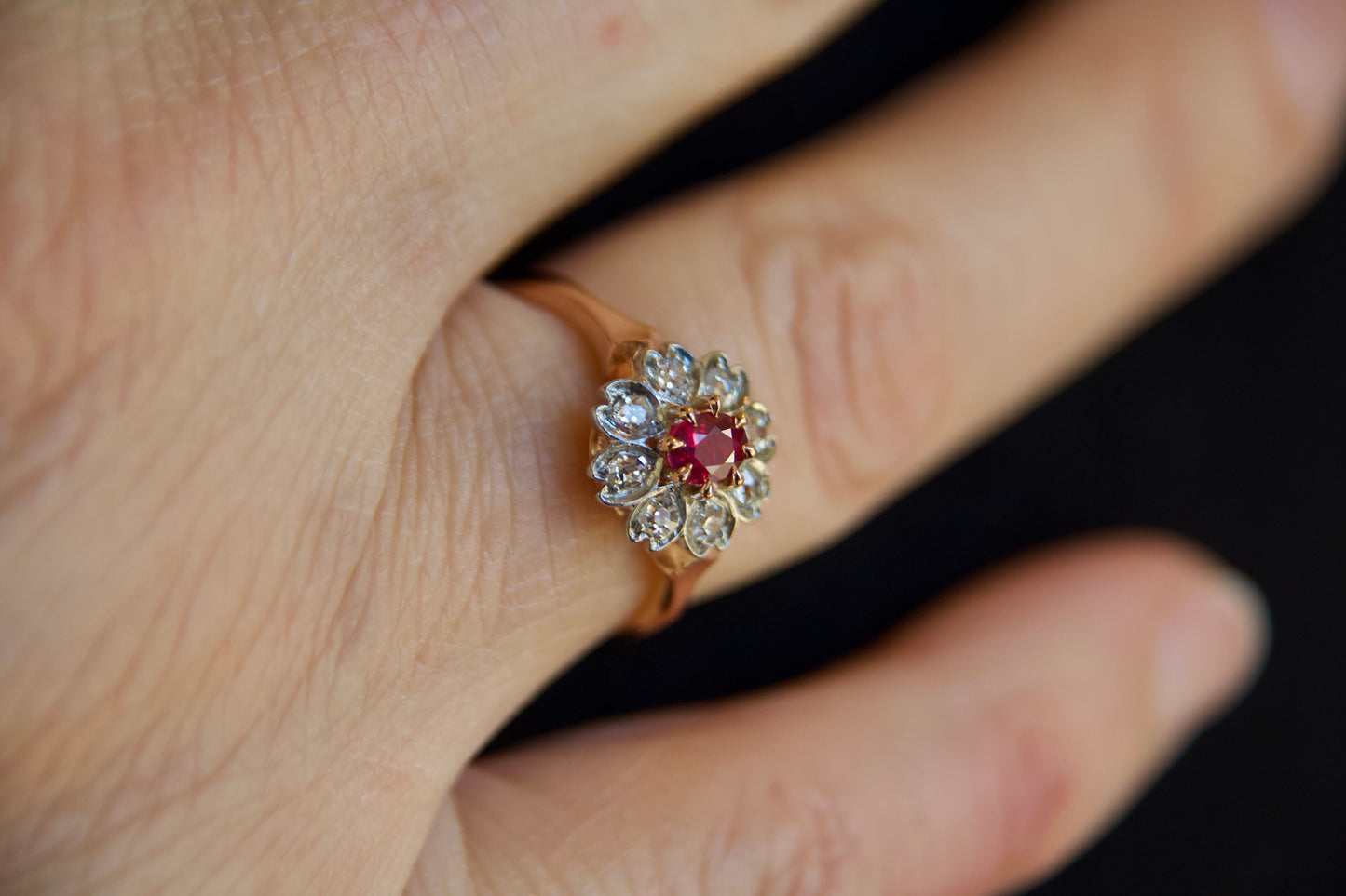 Art Nouveau Ruby Flower Ring