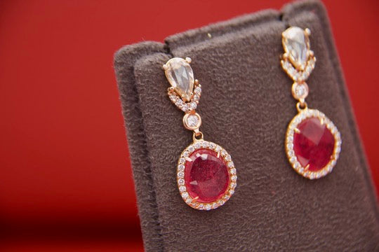 Contemporary ruby and diamond earrings