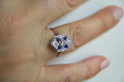 Anello con zaffiri e diamanti Anni 20'