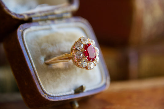 Anello margherita con rubino fine '800 inizi '900