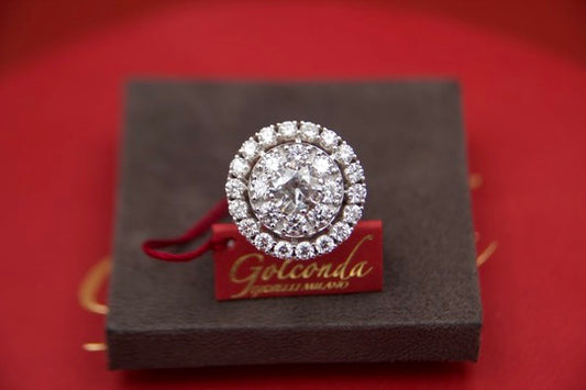 Anello Solitario con diamante 2,28ct e doppio contorno  Vintage