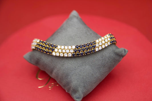 Bracciale triplo tennis diamanti e zaffiri con maglia morbida Vintage