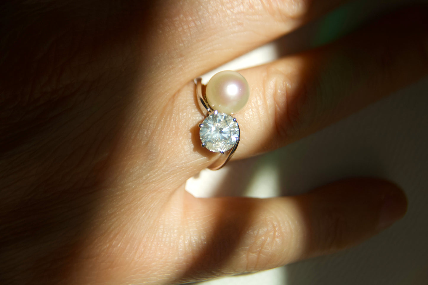 Anello toi &  moi con diamante e perla
