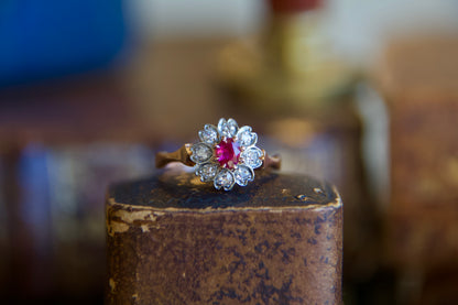 Art Nouveau Ruby Flower Ring