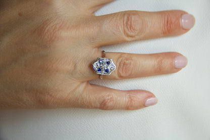 Anello con zaffiri e diamanti Anni 20'