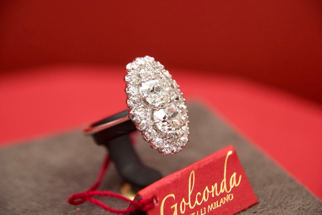 Anello Cluster anni 60' con diamanti taglio antico