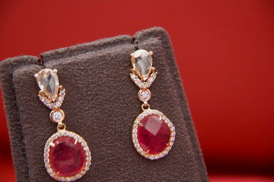 Contemporary ruby and diamond earrings