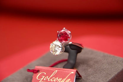 Anello toi moi con diamante e rubino "NO HEAT"